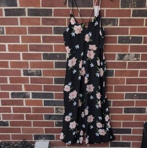 Floral Black Jumpsuit with Pink Accents